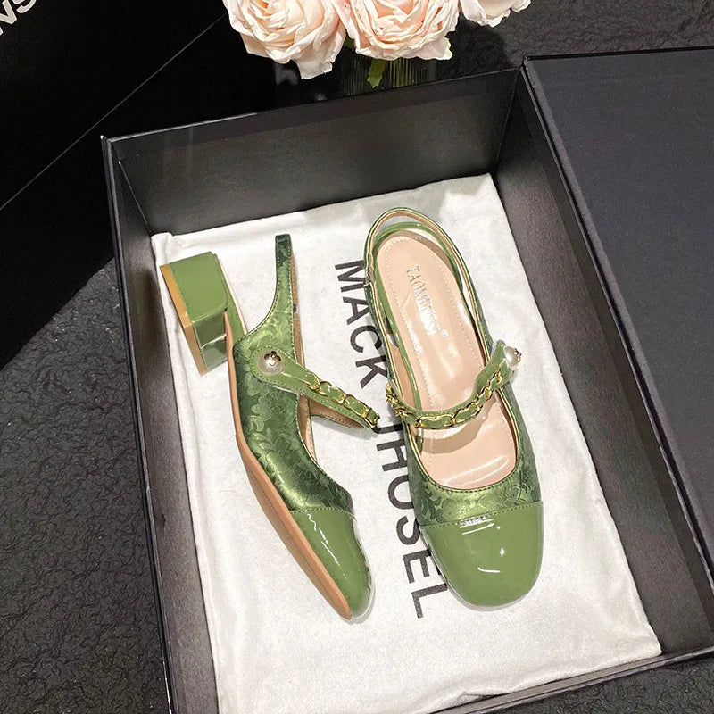 Sandals for Women Spring Autumn 2025 French Retro Slippers Shallow Mouth Square Toe Thick Heel Sandals for Women Ladies Shoes Zpaxo