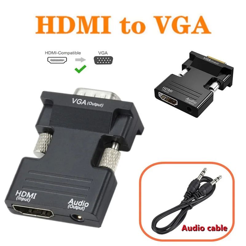 HDMI-compatible to VGA Adapter HD 1080P With 3.5mm Audio Cable HDMI-compatible To VGA Converter For PC Laptops TV Box Projector Zpaxo