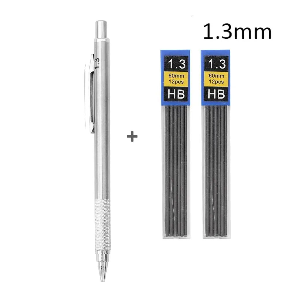 Mechanical Pencil 0.3 0.5 0.7 0.9 1.3 2.0mm 3.0mm Low Center of Gravity Metal Drawing Special Pencil Office School Art Supplies Zpaxo 2Pc 1.3mm Pencil