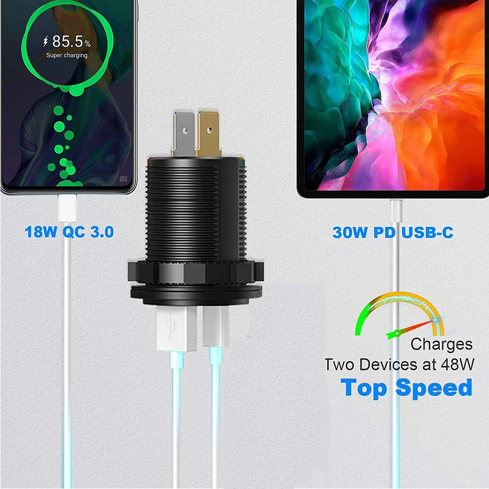 60W PD QC3 0 Car Charger Socket Voltage Meter Quick Charge 3 Power