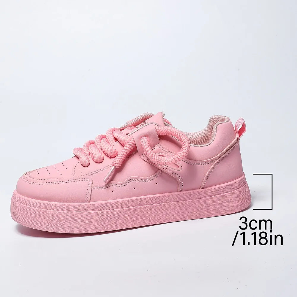 Round-toe Lace-up Casual White Thick-soled Vulcanized Shoes Seasonal