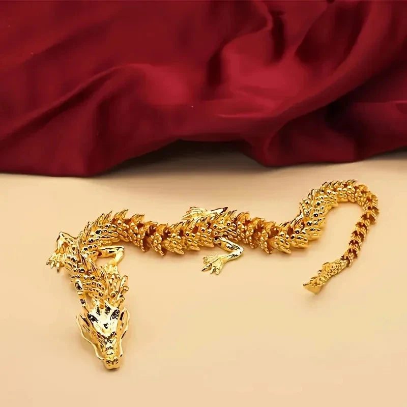 3D Alloy Golden Dragon Statue Articulated Figurine Home Desktop