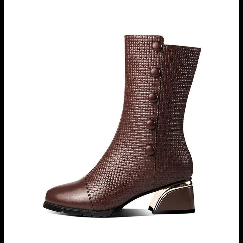 CINESSD 2023 Winter Leather Fashion Women's Boots Head Cowhide Zpaxo