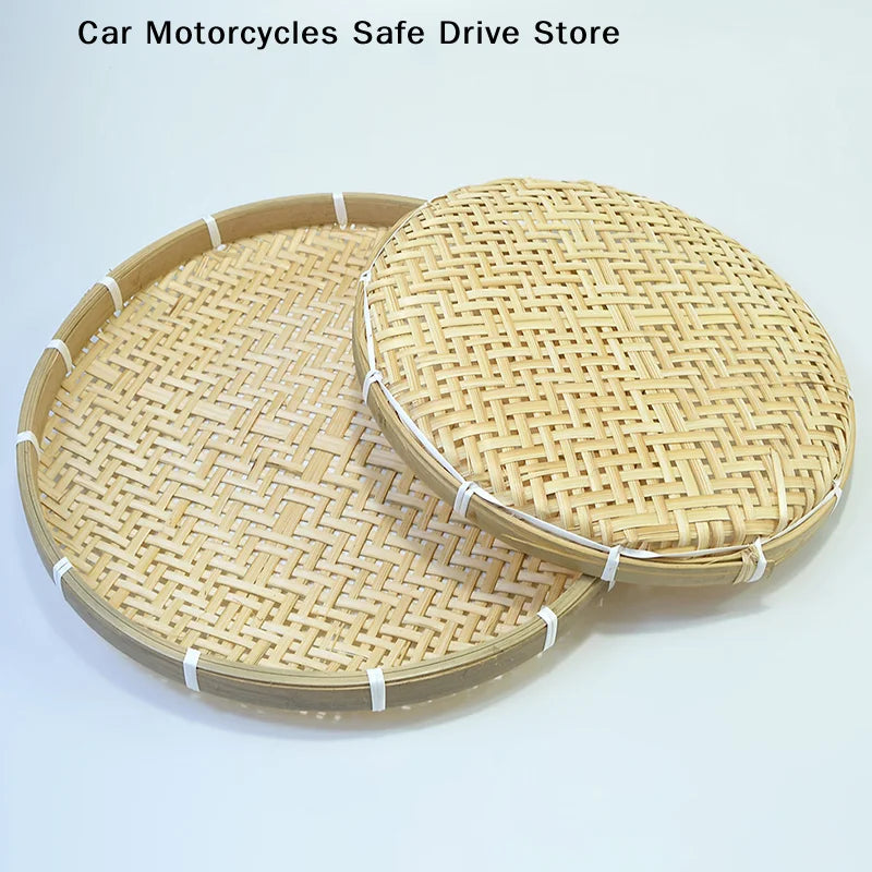 CM1PC Round Bamboo Woven Fruit Basket Tray Flat Wicker Food Storage