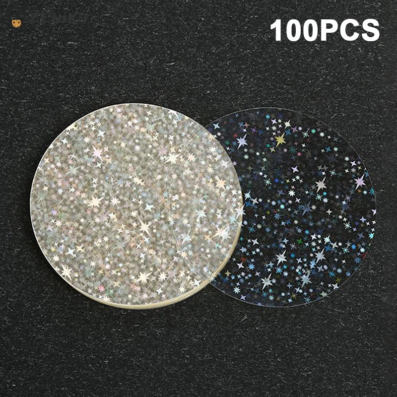 ▶100pcs 7cm/2.75in Transparent Laser Star Heart Pattern Badge Film Protective Covers for DIY Badge Maker Part Tools Zpaxo