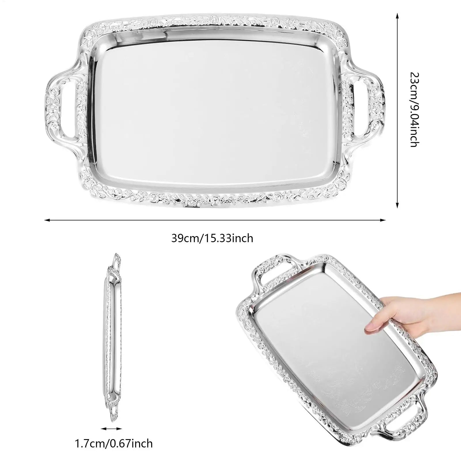 Metal Food Tray Large Silver Display Decor Rectangle Serving Platter