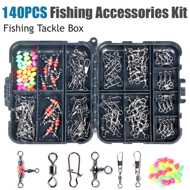 2026 New Arrival 140Pcs Fishing Accessories Kit Fishing Swivel Snaps Triple Swivel Connectors And Barrel Snap Clips Fishing Set Zpaxo