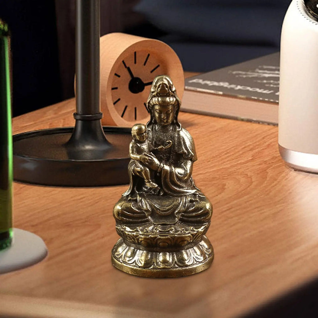 Avalokitesvara Statue Goddess of Mercy Figurine Holding A Kid Chinese Feng Shui Gift,Buddhist Guanyin Statue for Living Room Zpaxo