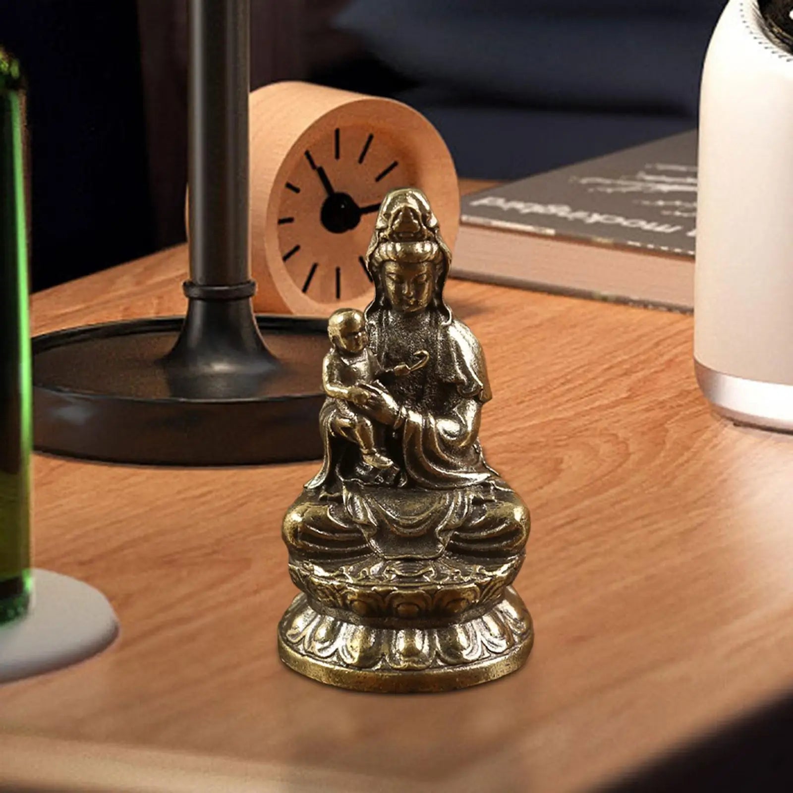 Avalokitesvara Statue Goddess of Mercy Figurine Holding A Kid Chinese Feng Shui Gift,Buddhist Guanyin Statue for Living Room Zpaxo