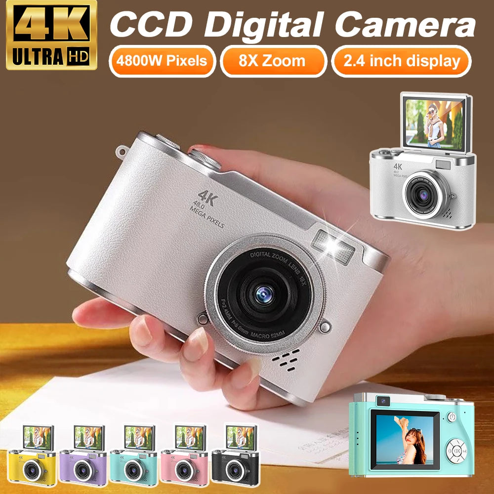 New 4K CCD 8X Digital Zoom Digital Camera for Student 48MP Compact Digital Photography Camera 180 Flip Screen Selfile Camera Zpaxo