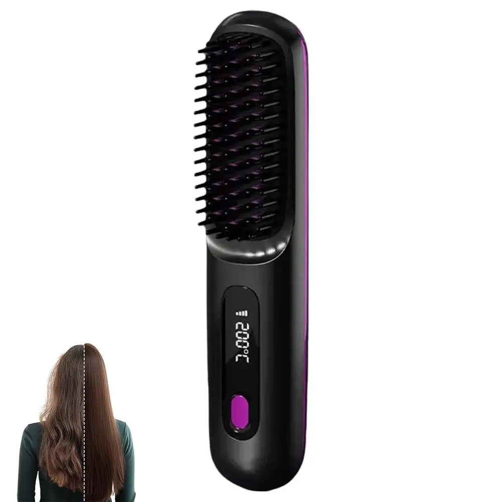 Cordless Hair Straightener Brush – Negative Ion USB Rechargeable Hair Straightener Brush Zpaxo Black