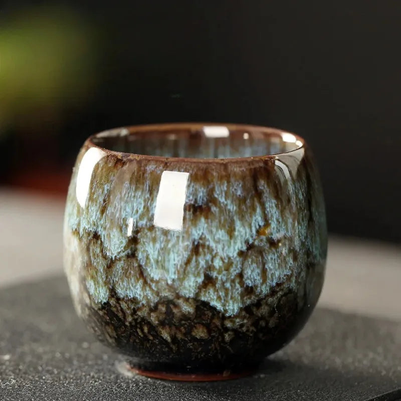 Ceramic Kung Fu Tea Set Made From Kiln Transformed Tea Cups, Tianmu Glazed Cups, Tasting Cups, Egg Shaped Small Tea Bowls Zpaxo