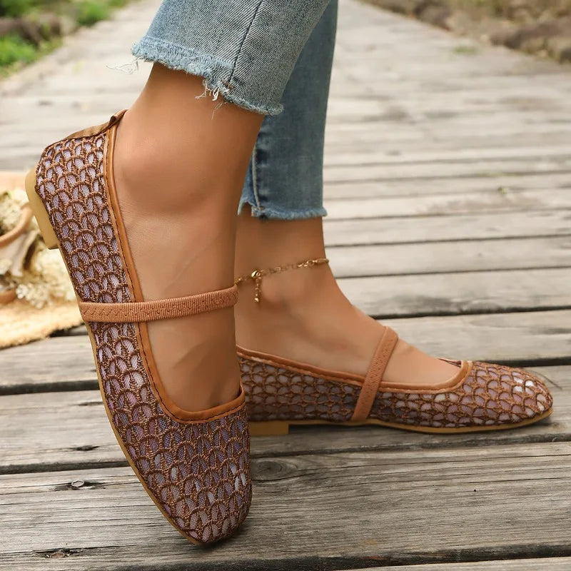 Spring Autumn Women's Solid Square Closed Toe Single Shoes Women Mesh Zpaxo