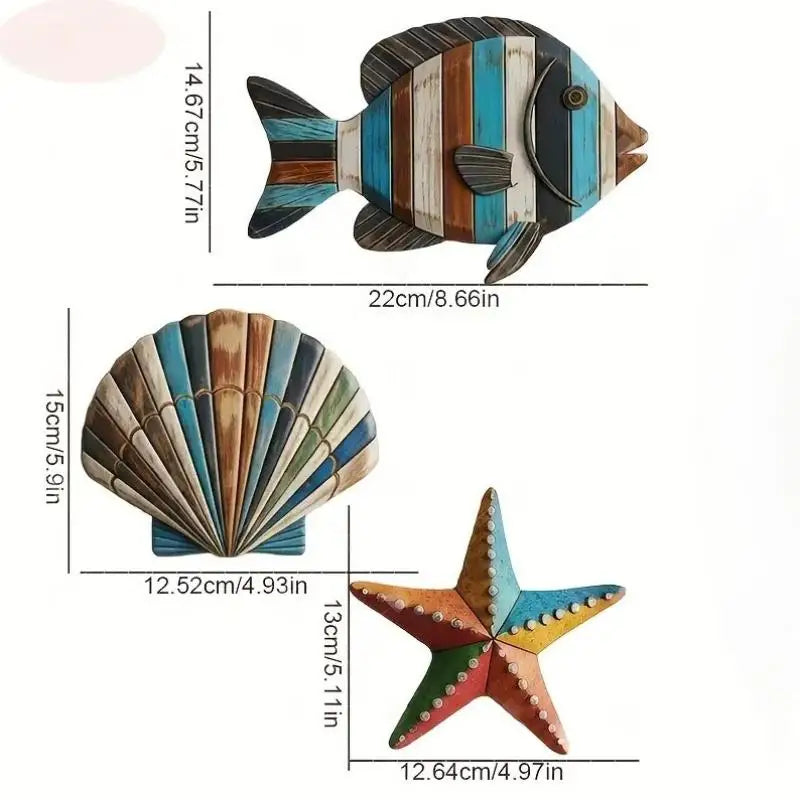 3-Piece Wooden Ocean Wall Decor – Nautical Hanging Signs Set Wooden Wall Decor Zpaxo 3pcs Multicolor