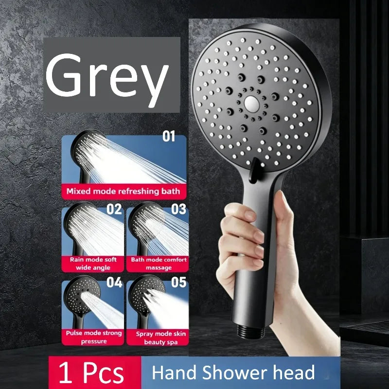 5 Modes Shower Head High Flow Massage Shower Head Rain Shower Head Handheld Rain Showers Head Adjustable Bathroom Cleaning Zpaxo Grey