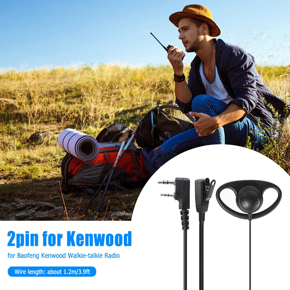 2Pin D-shape Earpiece Headset PTT Mic Earhook Earphone Baofeng Two