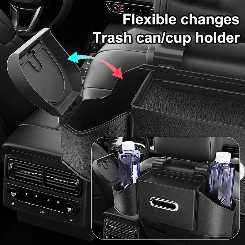 Car Backseat Organizer with Cup Holder & Lid | Hanging Storage