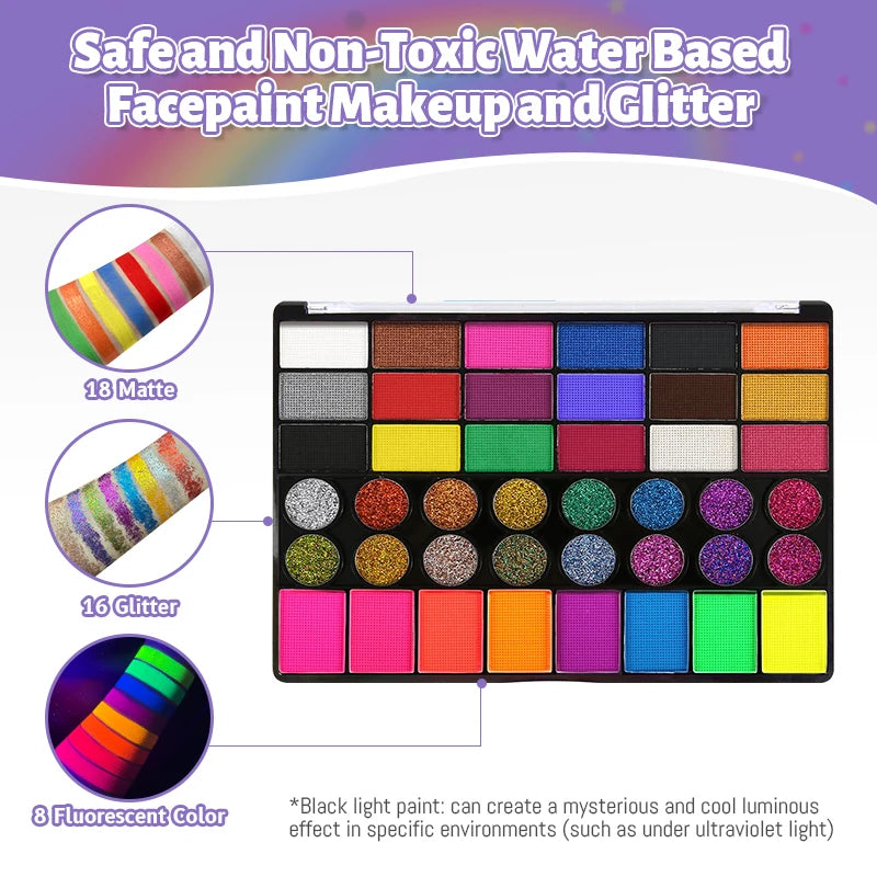 42 Color Face & Body Paint Palette Set,Water Soluble Long Lasting Safe Halloween Body Painting Pigments,Face Body Paint Makeup Zpaxo