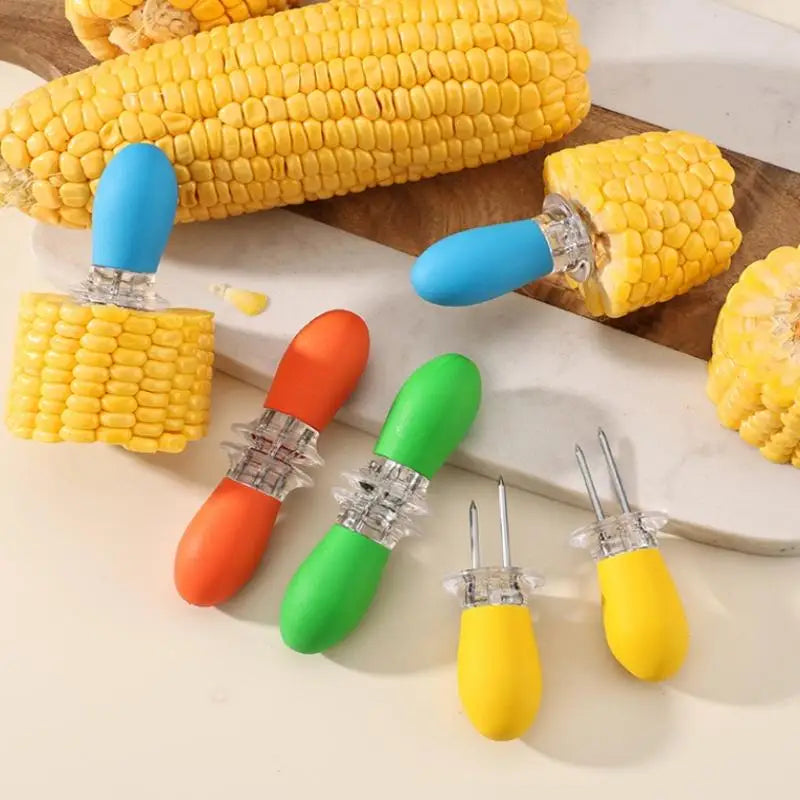 1Pair BBQ Corn Grilling Forks Stainless Steel BBQ Skewers For Corn Fruit Picnic Camping Kitchen Tools Corn Cob Holder BBQ Tools Zpaxo
