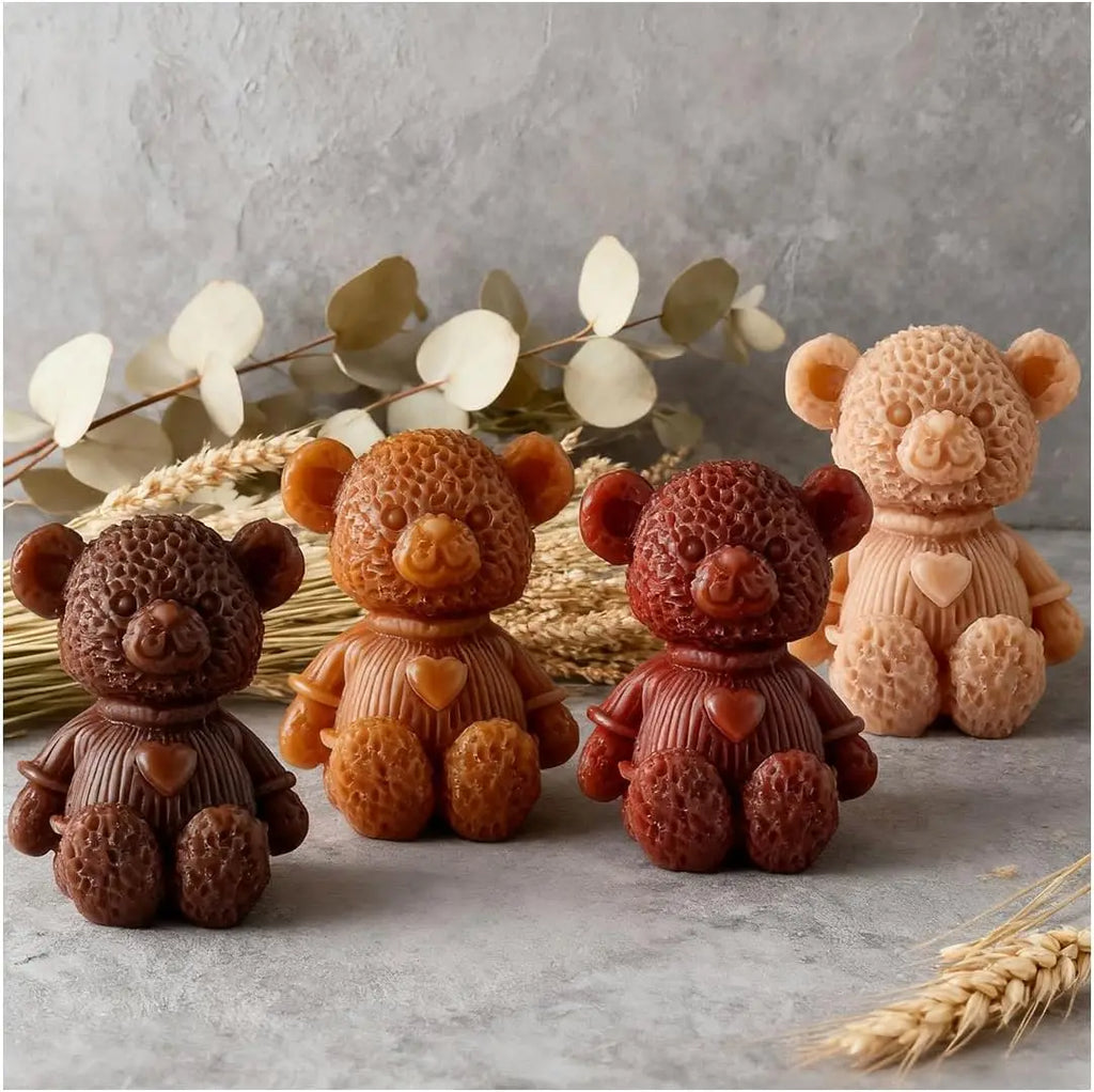 3D Bear Candle Silicone Mold DIY Heart Rose Cartoon Bear Aromatherapy Soap Gypsum Wax Clay Craft Ornament Making Gift Home Decor Zpaxo