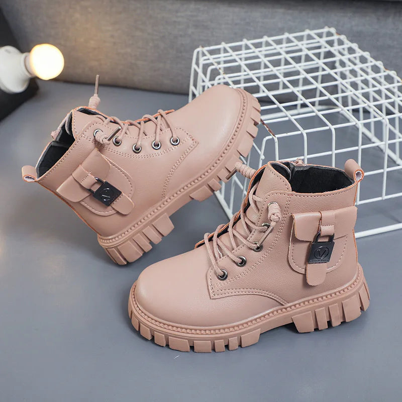 Autumn Winter Girls Ankle Boots Fashion Non-slip Boys PU Leather Zpaxo