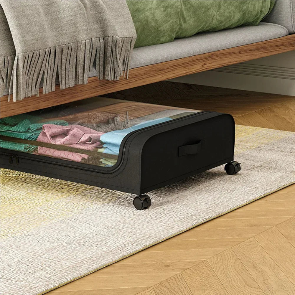 Under Bed Storage Box with Wheels Large Capacity Dust Proof Quilt Clothes Storage Bag Bedroom Toy Sundries Pulley Organizing Box Zpaxo