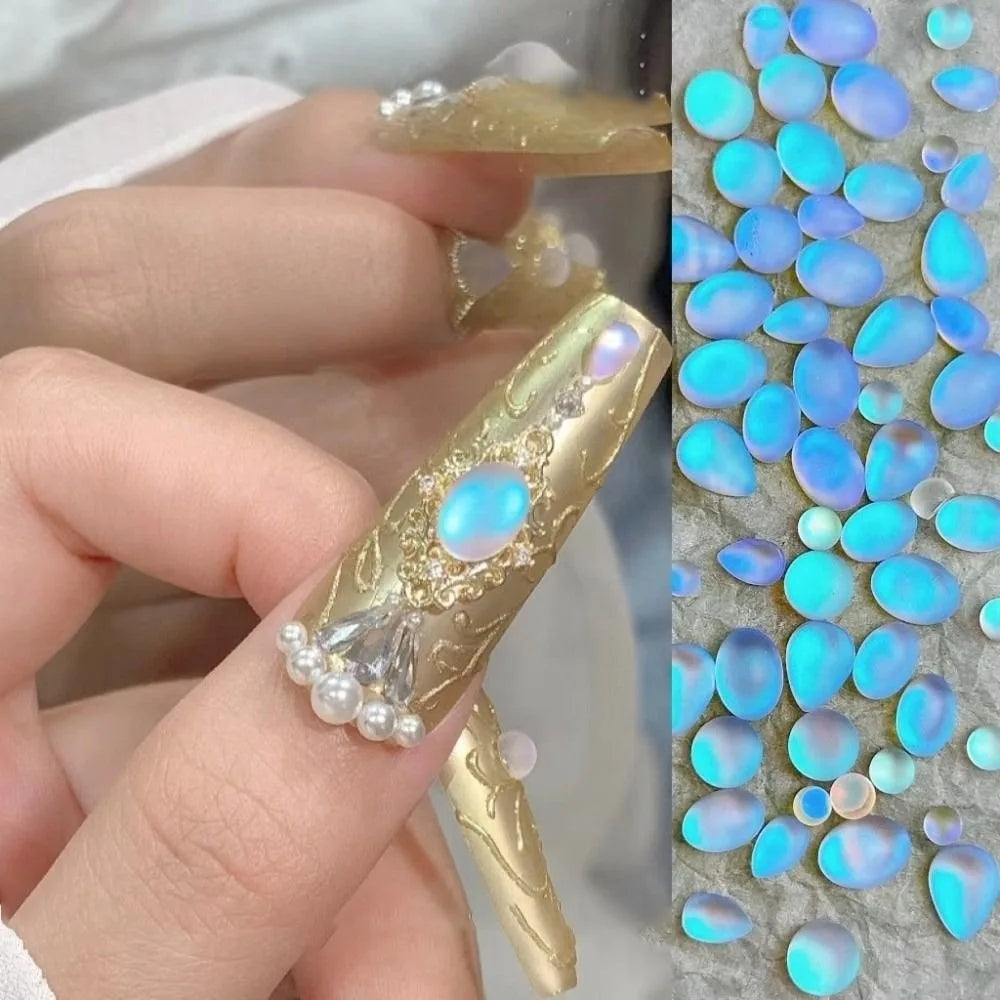 Blue Rhinestone Nail Decorations Teardrop Gems Oval Shape Charms Zpaxo