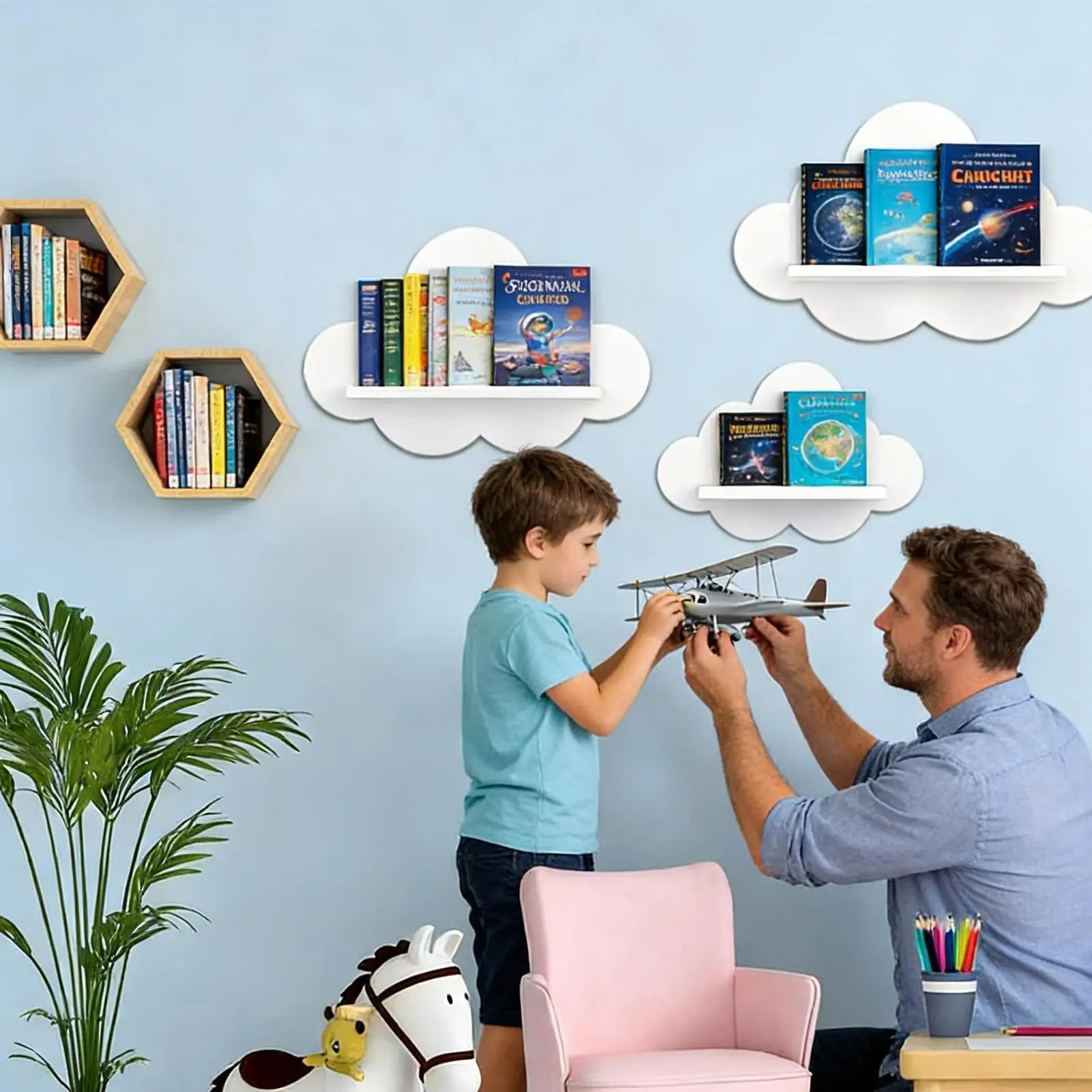 3pcs Cute Floating Shelves Cloud Shaped Bookshelf Cloud-Shaped Modern Wall Shelves For Kid's Room Nursery Kitchen Workplace Zpaxo
