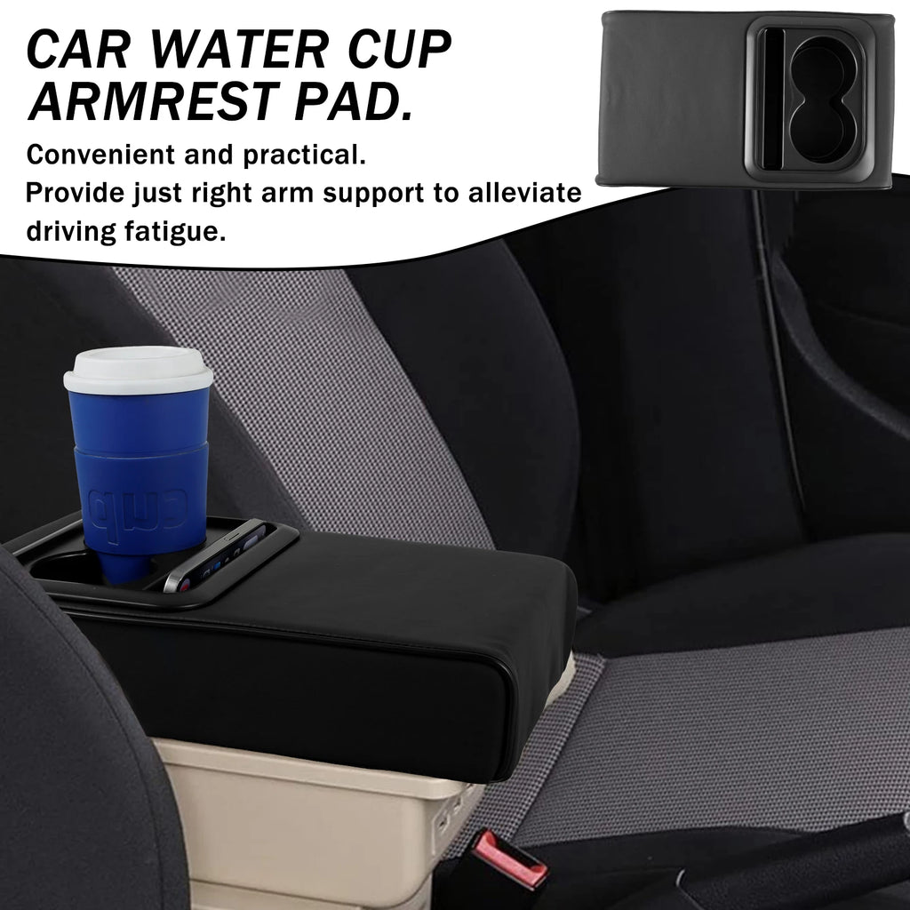 Car Center Console Armrest Pillow Leather Increased Elbow Support with Cup Holder and Phone Holder Memory Foam Armrest Cushion Zpaxo