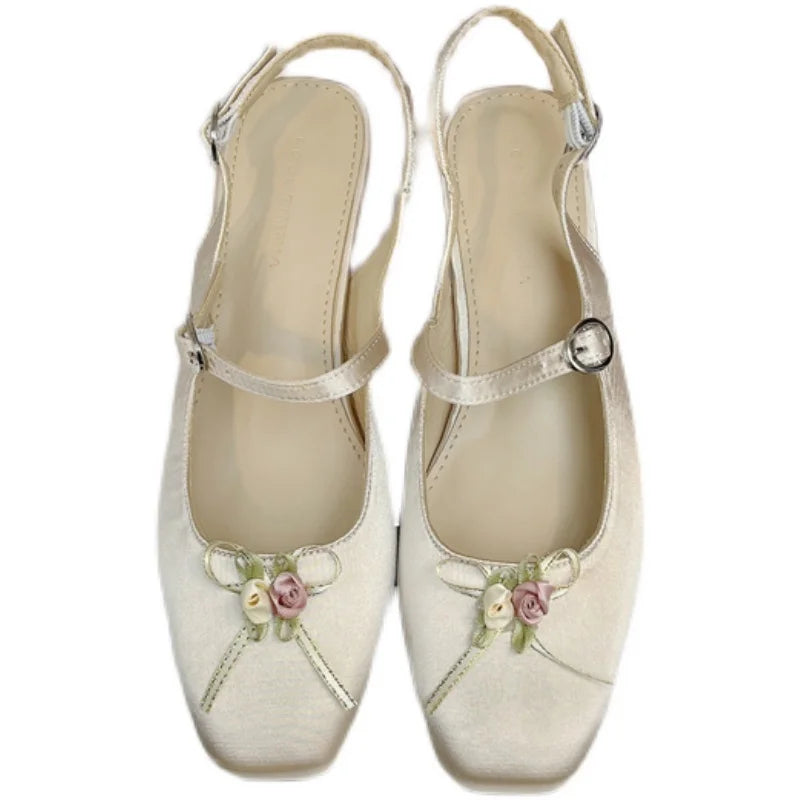 Women's Shoes Single Shoe Women's Silk Satin Thick Heel Square Toe Mary Jane Women's Sandals Lolita Shoes Pink Heels Zpaxo