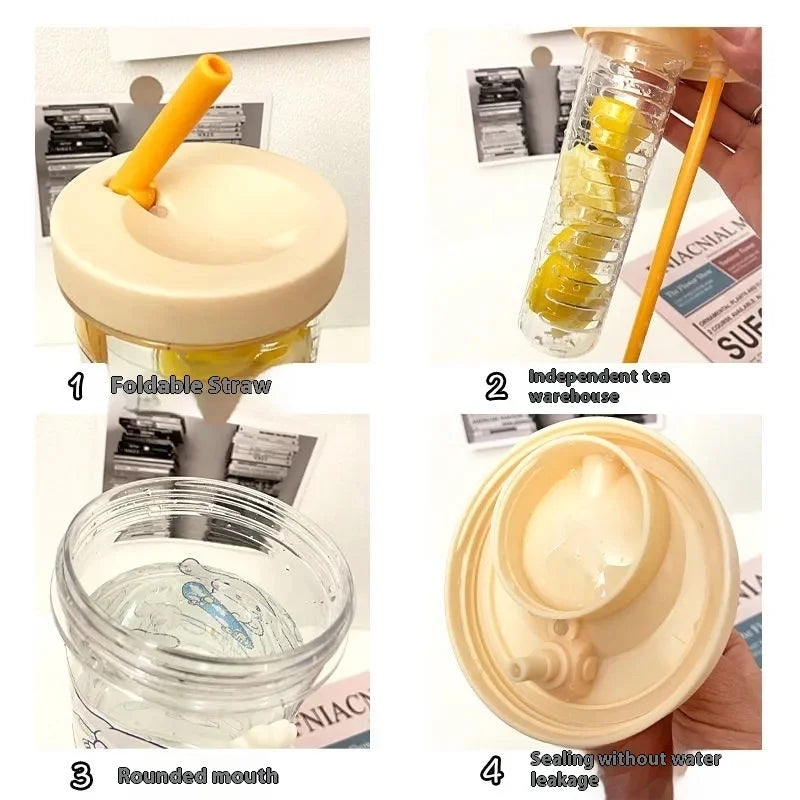 Hot Plastic Water Bottle with Straw Fruit Infuser Tea Juice Cup Fitness Outdoor Travel Bottles Kettle Transparent Straw Cup yuzi Zpaxo