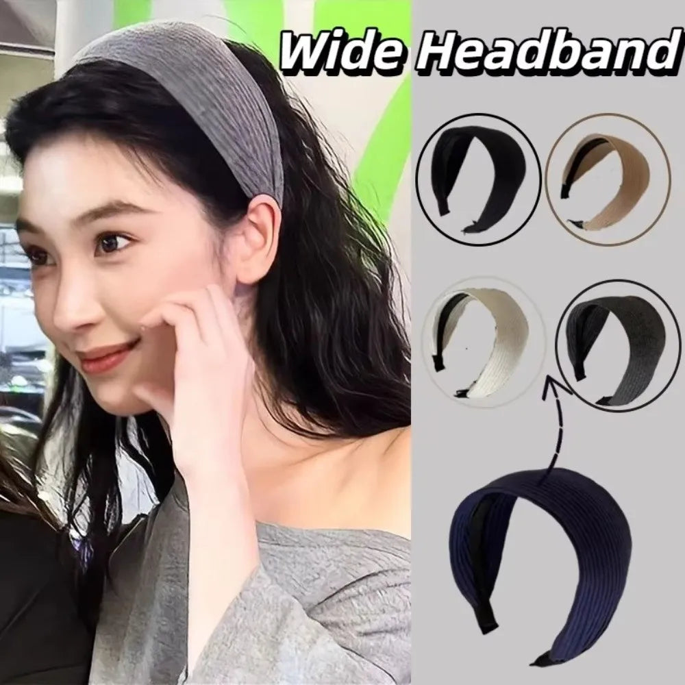 Retro Soft Wide Knitting Hairbands High-End with Teeth Turban Headband Solid Color Hair Hoop Hair Accessories Zpaxo