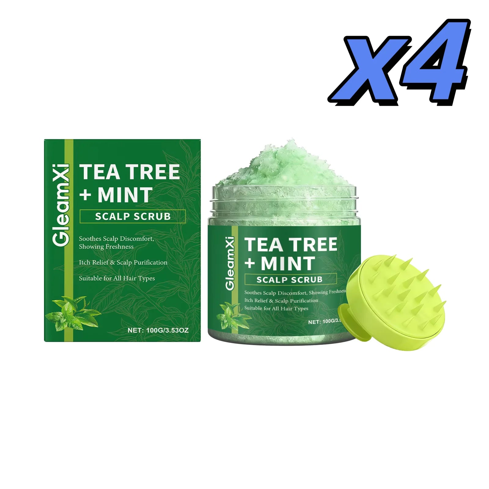 Gleamxi Tea Tree Scalp Scrub – Anti-Dandruff Shampoo 100g Scalp Scrub Shampoo Zpaxo 4 x 100g boxed