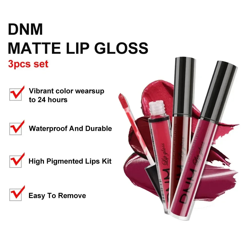 3 Colors Matte Velvet Lip Gloss Non-stick Cup Waterproof Long-lasting