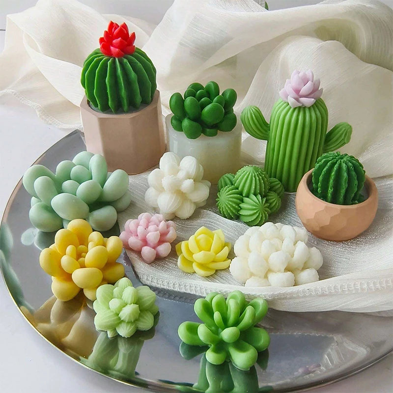Succulents Candle Silicone Mold 3D Cactus Succulent Plants Soap Aroma Plaster Cement Craft Ornament Making Mold Home Decor Zpaxo