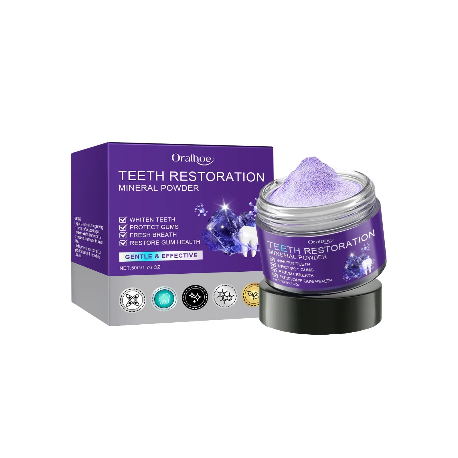 Oralhoe Purple Mineral Whitening Toothpaste – Stain Remover Whitening Toothpaste Zpaxo 50g boxed
