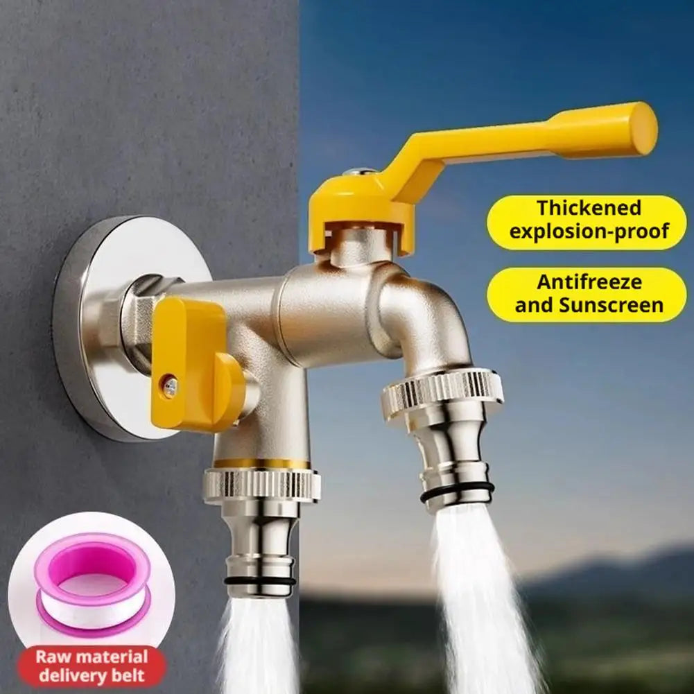 Outdoor Antifreeze Brass Tap Double Outlet For Garden Yard Water IBC Tank Washing Machine Hose Connector Accessory Zpaxo