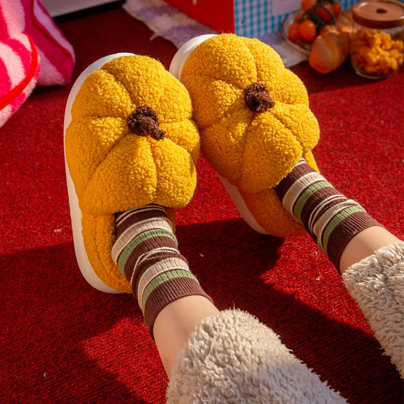 Winter Fashion Cute Fun Creative Pumpkin-shaped Plush Slippers Home