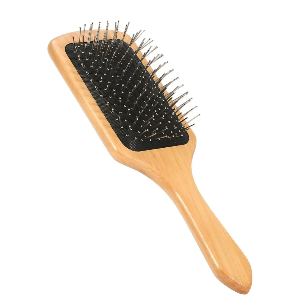 Wood Steel Needle Scalp Massage Comb X Ergonomic Handle Hairbrush Zpaxo