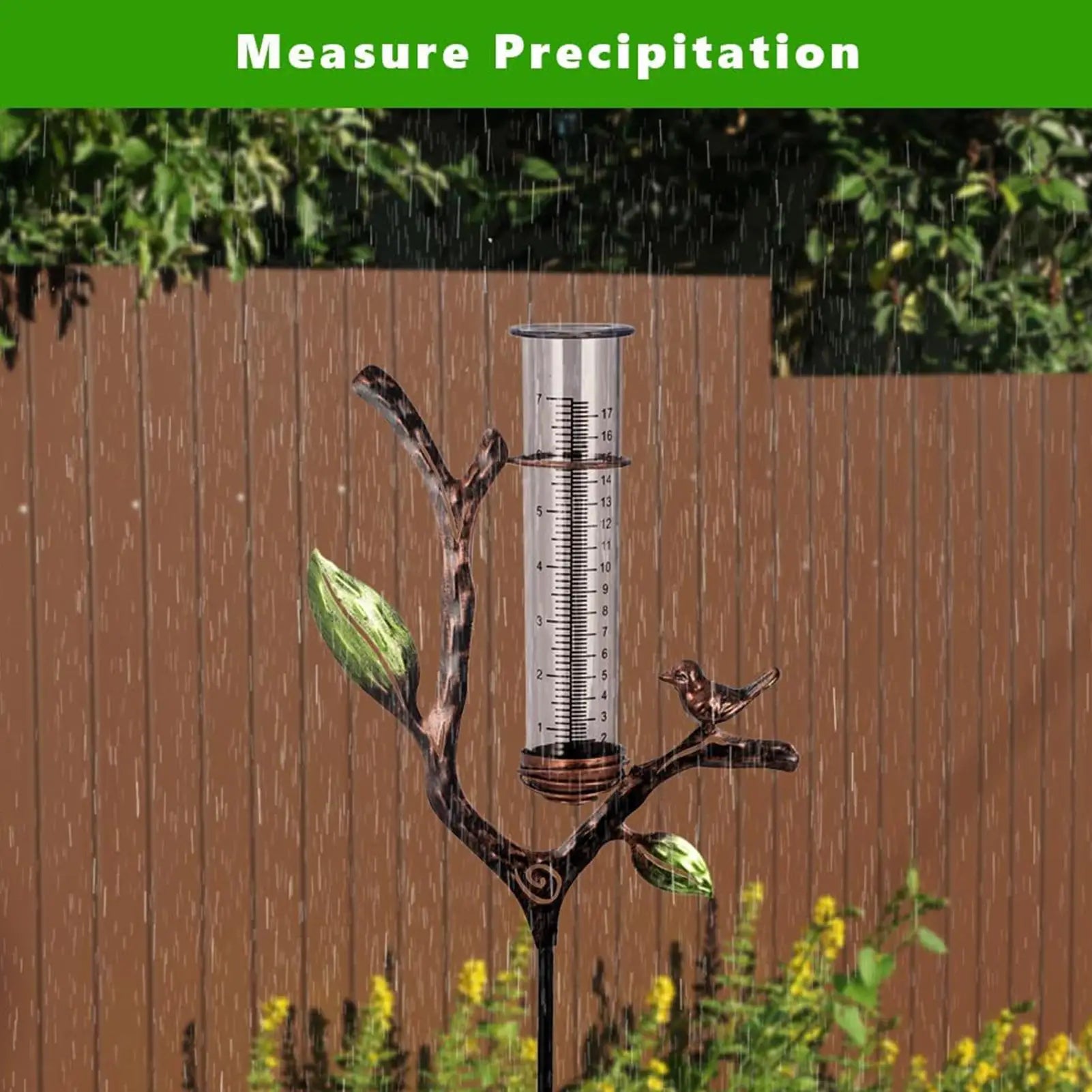 Rain Gauge Branch Design Decorative Measure Meter Outdoor Rain Gauge with Stake for Deck Lawn Fence Patio Garden Home Outside Zpaxo