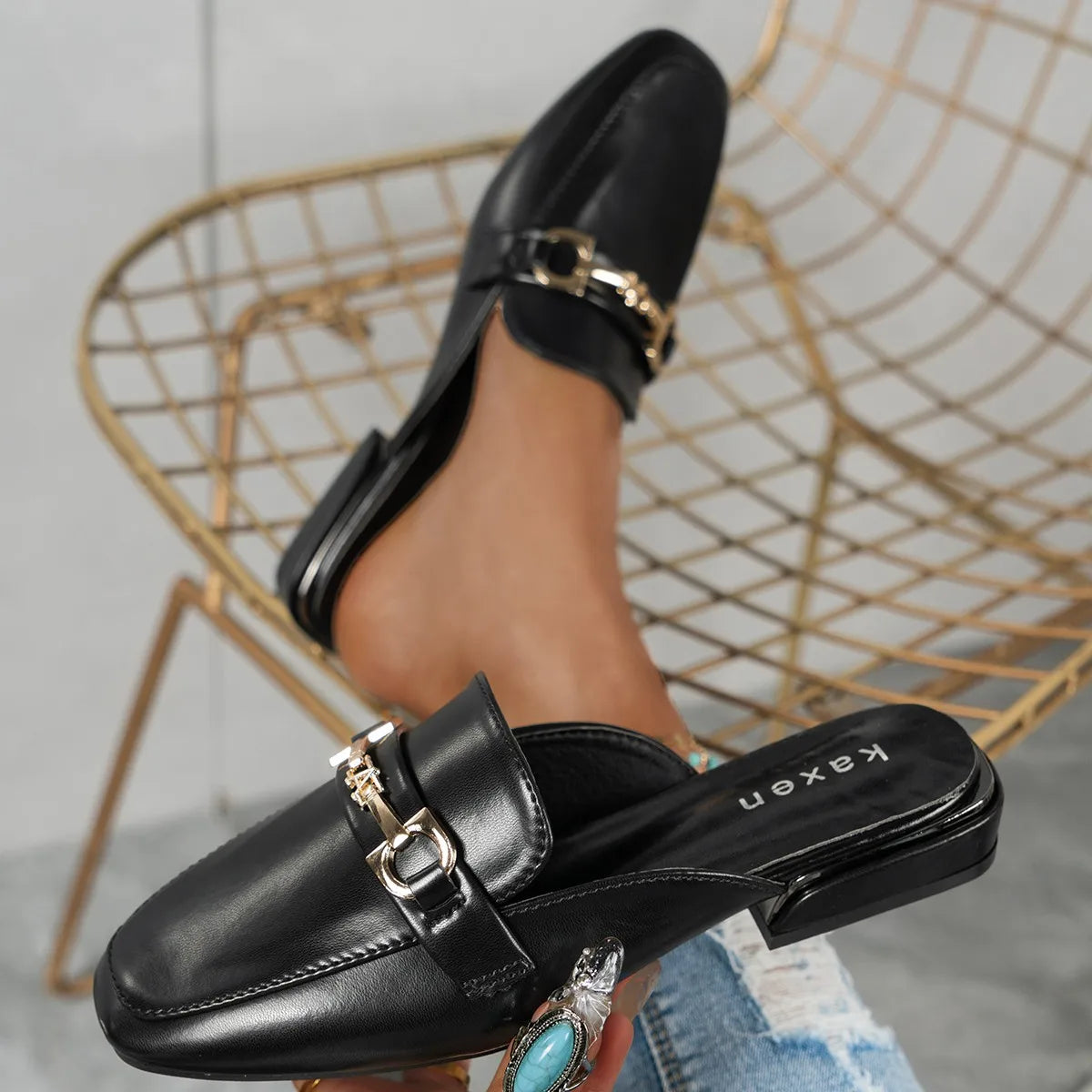 Women Slippers 2025 Beach Big Sandals Fashion Metal Lady Mules Shoes Zpaxo