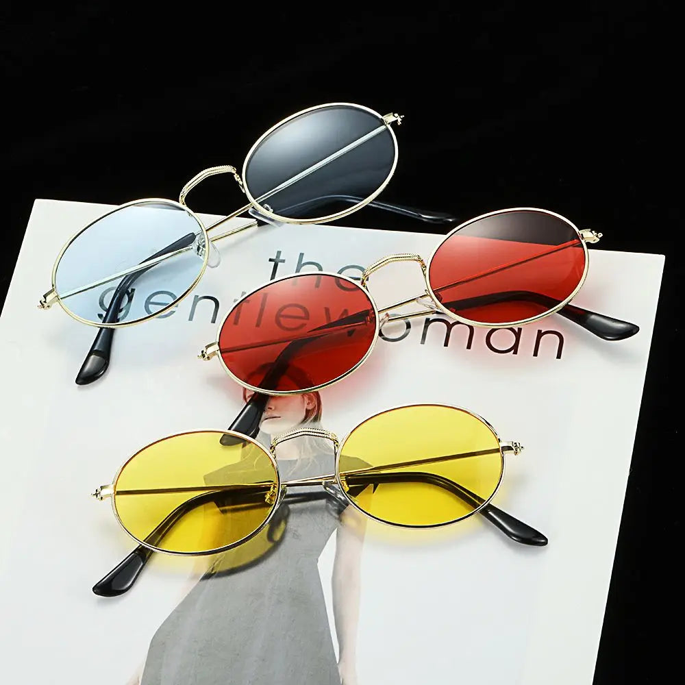 Vintage Fashion UV400 Small Frame Steampunk Men's Shades Sun Glasses Gradient Mirror Glasses Oval Sunglasses Zpaxo