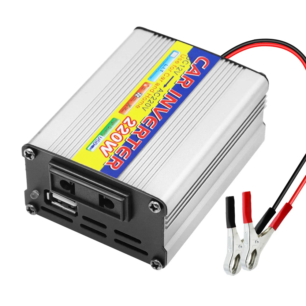 220W Power Inverter Conversion USB Battery Clip Portable Car Mounted