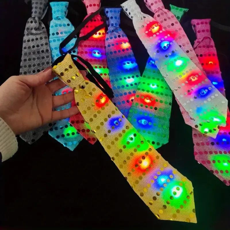 LED Light Up Tie Flashing Necktie Men Sequin Glow Dark Party Supplies