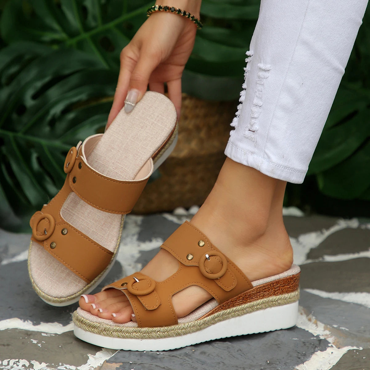 Women High Heel Sandals Luxury Designer Shoes Woman Wedges Fashion Sandals Summer Lightweight Slippers Women Zapatos De Mujer Zpaxo Brown 43