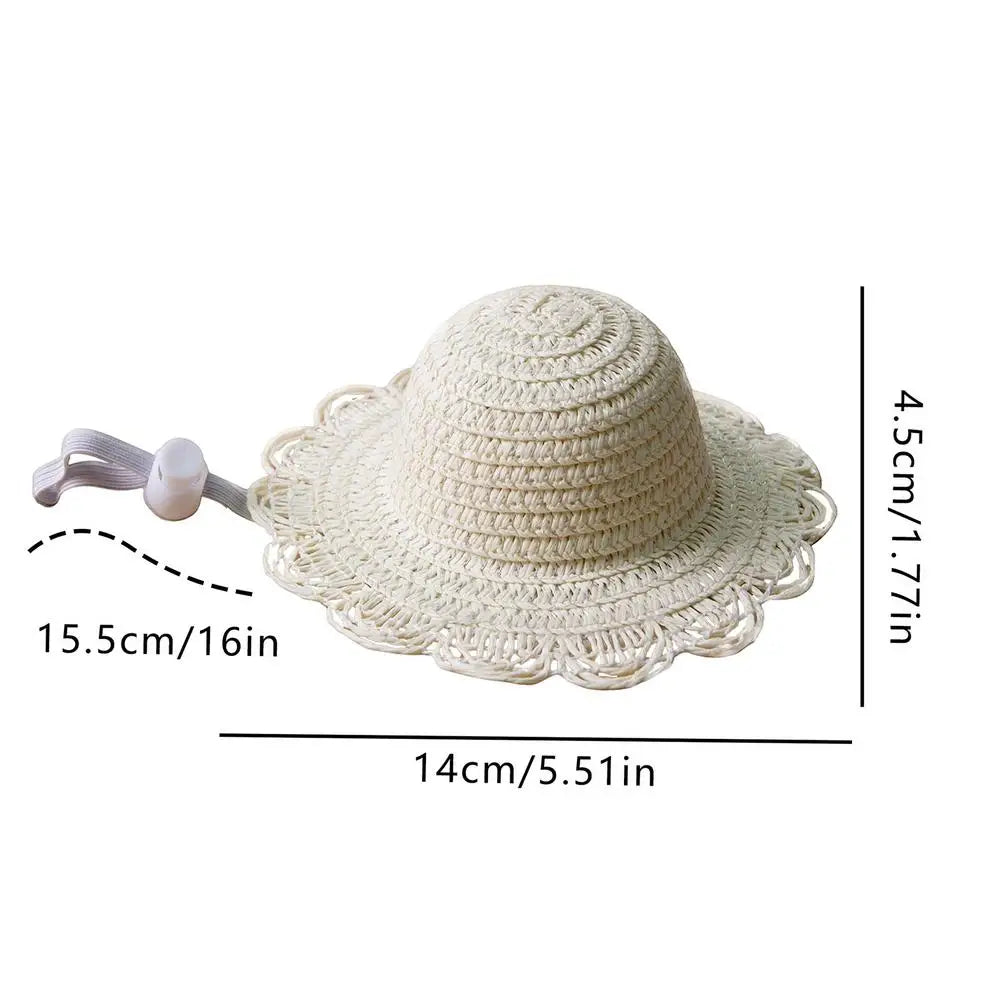 Dog Straw Hat Cute Adjustable Pet Woven Hat Dog Decorative Hat Photo Prop Dog Cat Sunshade Caps Run Straw Hat For Small Dog Cat Zpaxo Beige
