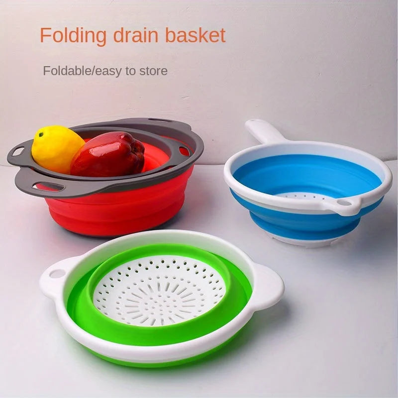 Collapsible Silicone Colander Handle Draining Pasta Veggies Fruit