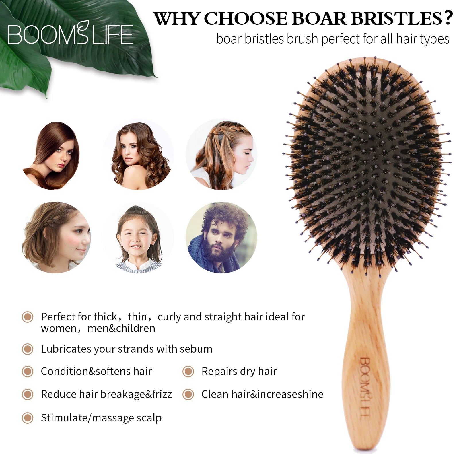 Custom Boar Bristle Hair Brush Peine OAK Wood Comb Women Hair Styling Scalp Massage Hairbrush Salon De Beaute Barber Accessories Zpaxo