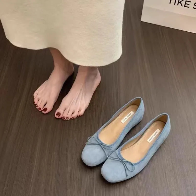 Flat Shoes for Women Spring Autumn 2025 New Square Toe Velvet Retro Black Loafers Women Ladies Shoes Plus Size 42 43 44 Zpaxo