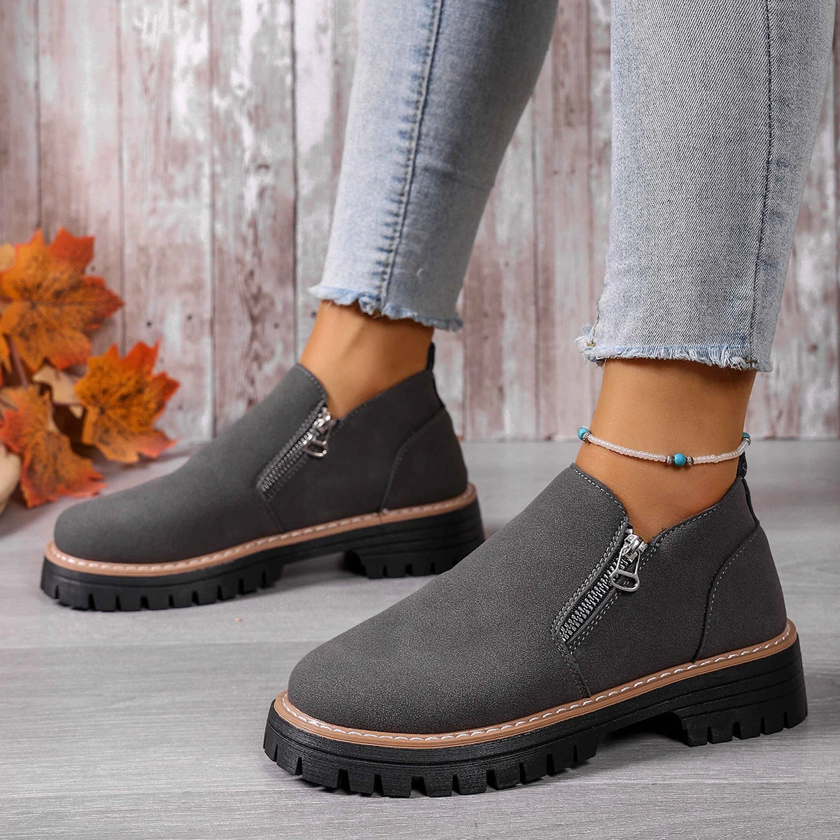 Women Boots 2025 New Plus Size Platform Shoes Side Zipper Short Shoes Thick Sole Ankle Boots Fashion Comfortable Boots for Women Zpaxo GRAY 41